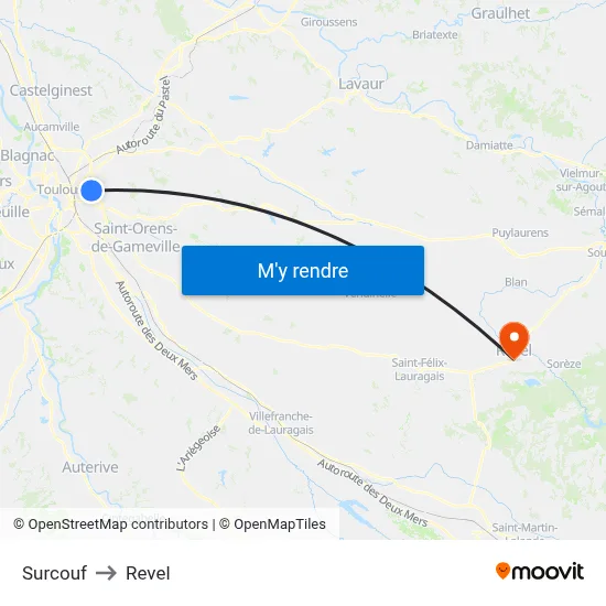 Surcouf to Revel map