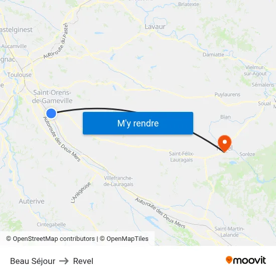 Beau Séjour to Revel map