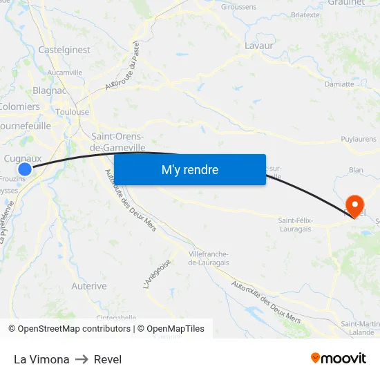 La Vimona to Revel map
