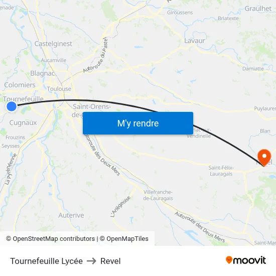 Tournefeuille Lycée to Revel map