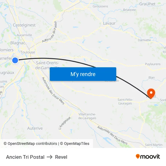 Ancien Tri Postal to Revel map