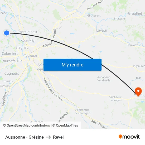 Aussonne - Grésine to Revel map