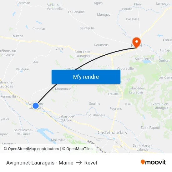 Avignonet-Lauragais - Mairie to Revel map