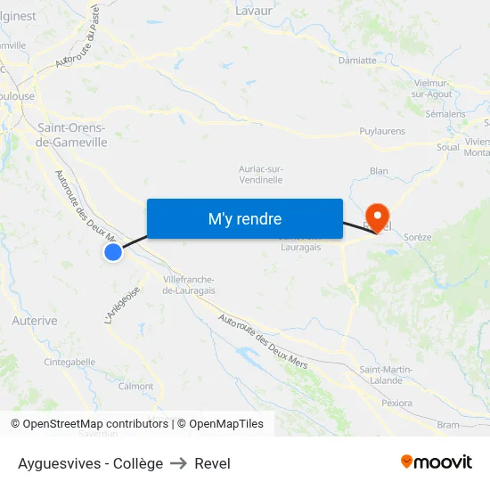 Ayguesvives - Collège to Revel map