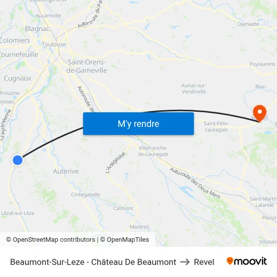 Beaumont-Sur-Leze - Château De Beaumont to Revel map