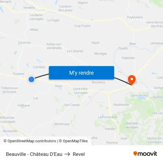 Beauville - Château D'Eau to Revel map