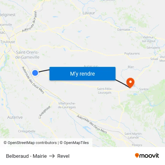 Belberaud - Mairie to Revel map