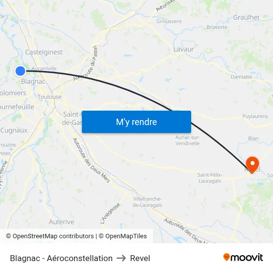 Blagnac - Aéroconstellation to Revel map