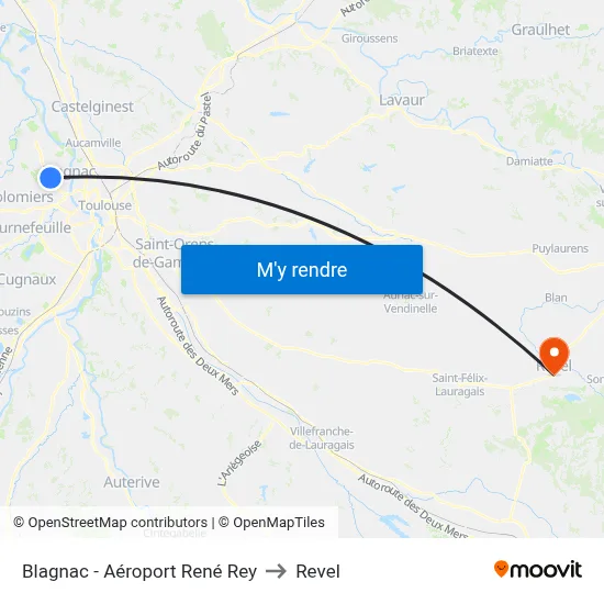 Blagnac - Aéroport René Rey to Revel map