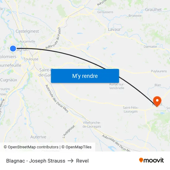 Blagnac - Joseph Strauss to Revel map