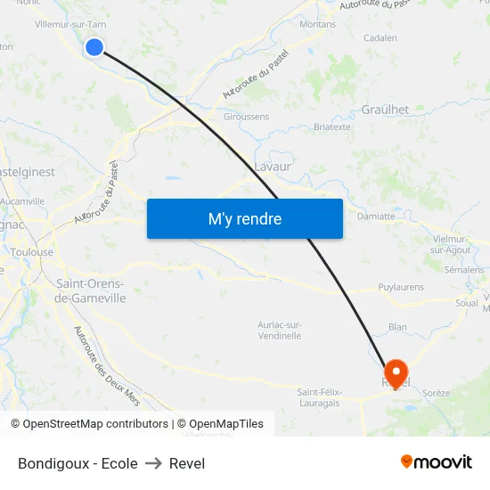 Bondigoux - Ecole to Revel map