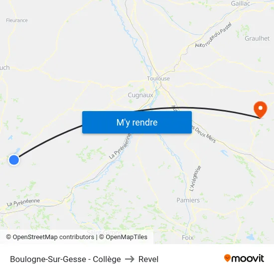 Boulogne-Sur-Gesse - Collège to Revel map