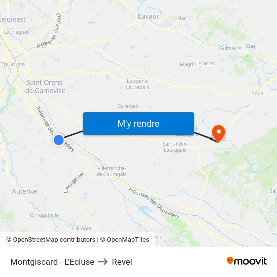 Montgiscard - L'Ecluse to Revel map