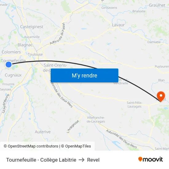 Tournefeuille - Collège Labitrie to Revel map