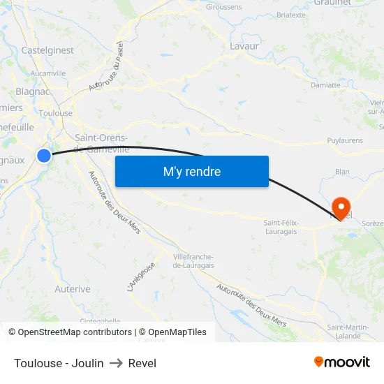 Toulouse - Joulin to Revel map