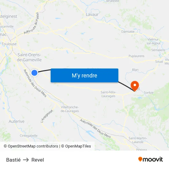 Bastié to Revel map