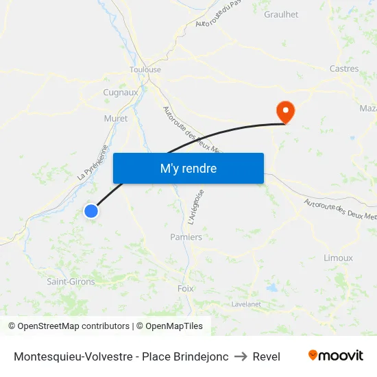 Montesquieu-Volvestre - Place Brindejonc to Revel map