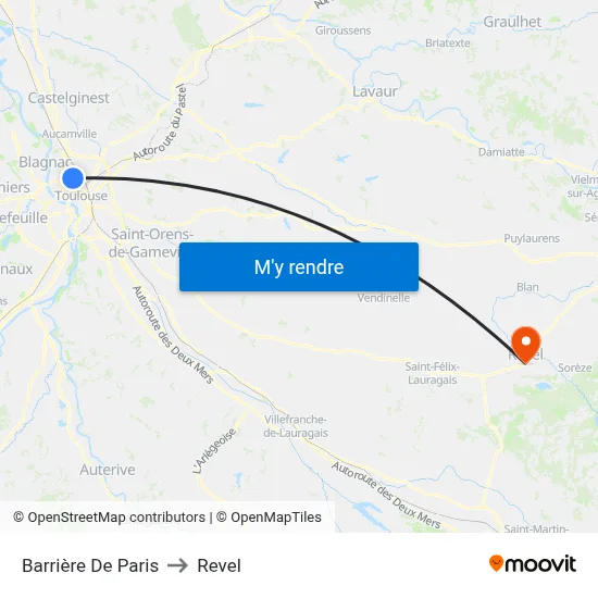 Barrière De Paris to Revel map