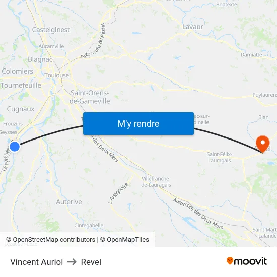Vincent Auriol to Revel map