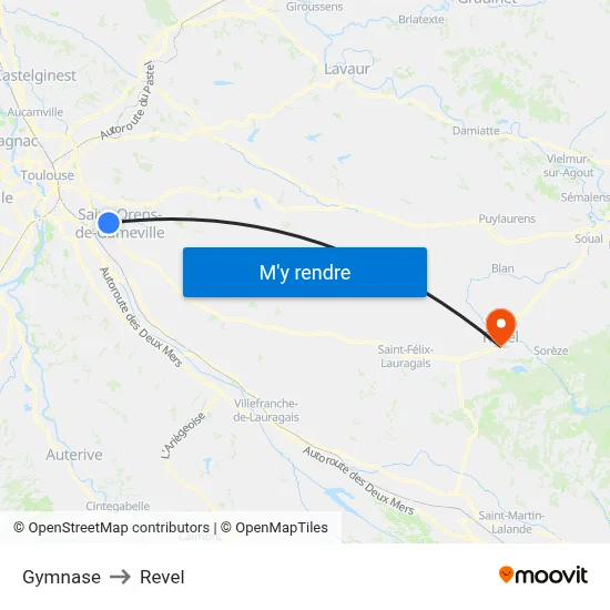 Gymnase to Revel map