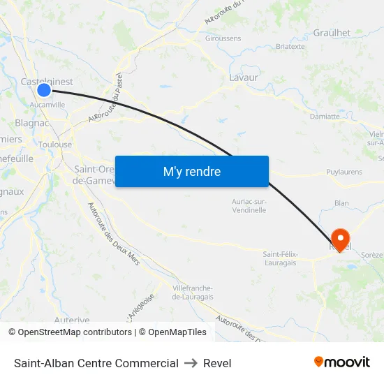 Saint-Alban Centre Commercial to Revel map