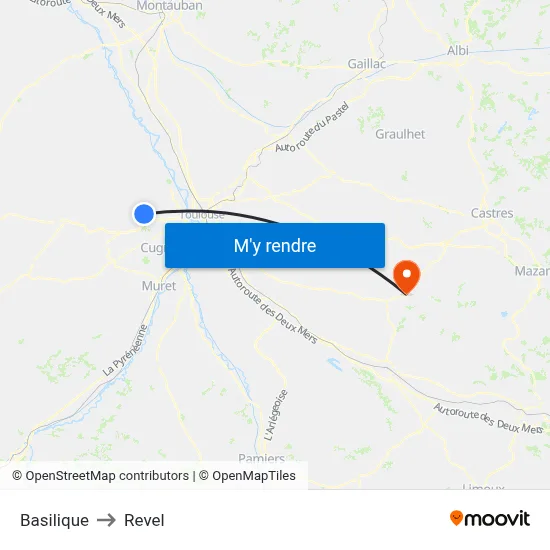 Basilique to Revel map