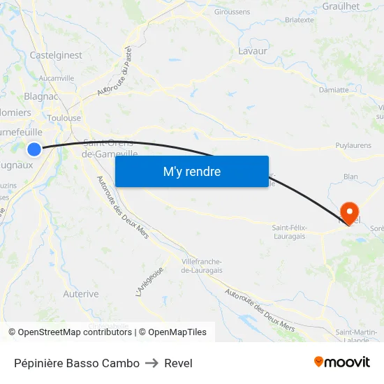Pépinière Basso Cambo to Revel map