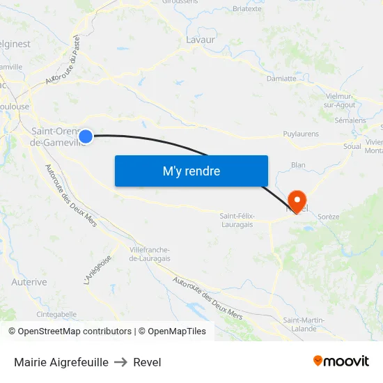 Mairie Aigrefeuille to Revel map
