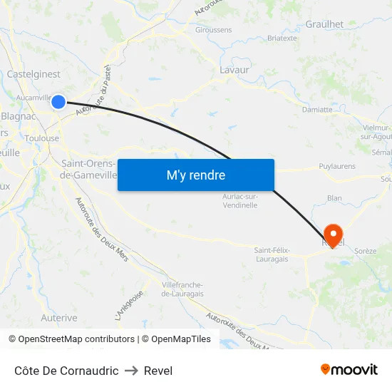 Côte De Cornaudric to Revel map