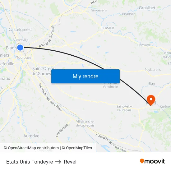 Etats-Unis Fondeyre to Revel map