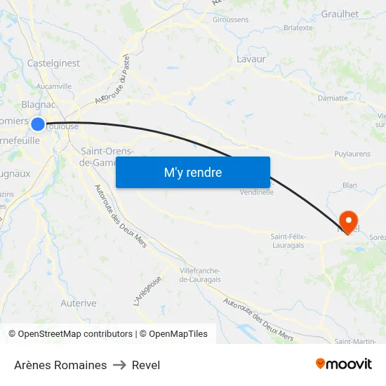Arènes Romaines to Revel map