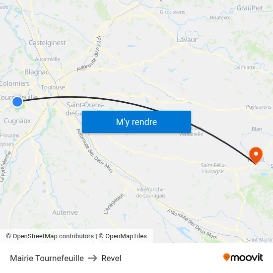 Mairie Tournefeuille to Revel map