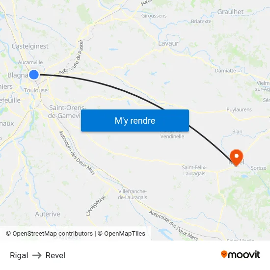 Rigal to Revel map