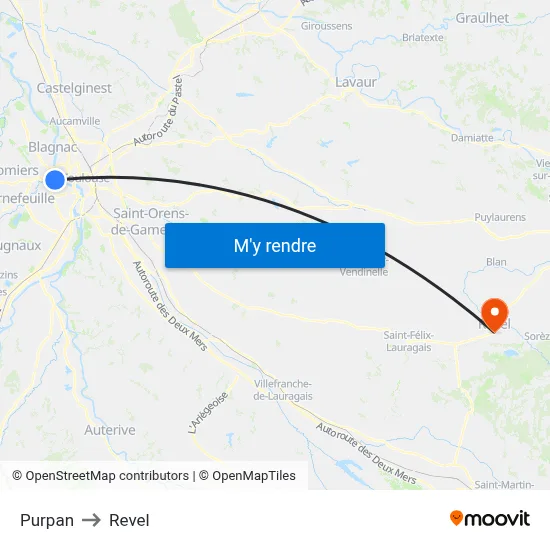 Purpan to Revel map