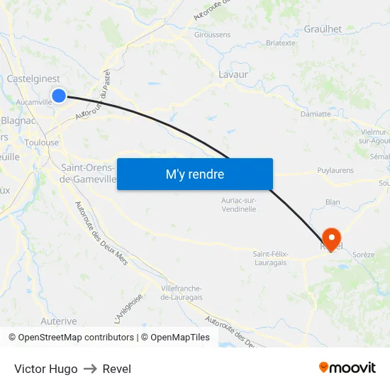 Victor Hugo to Revel map