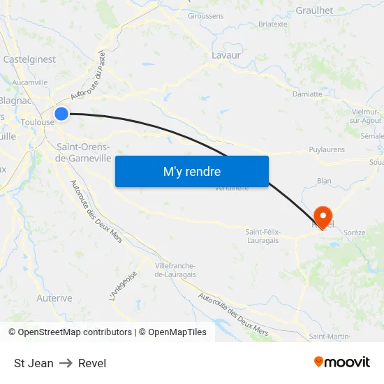 St Jean to Revel map