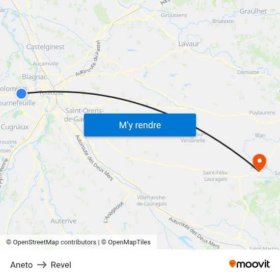 Aneto to Revel map
