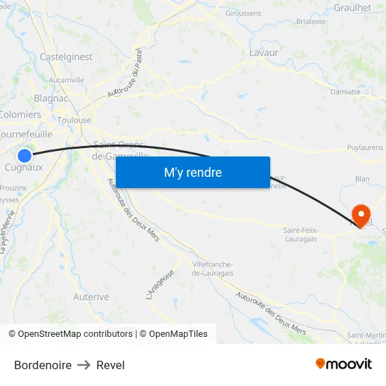 Bordenoire to Revel map