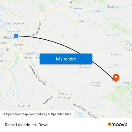 Riché Lalande to Revel map
