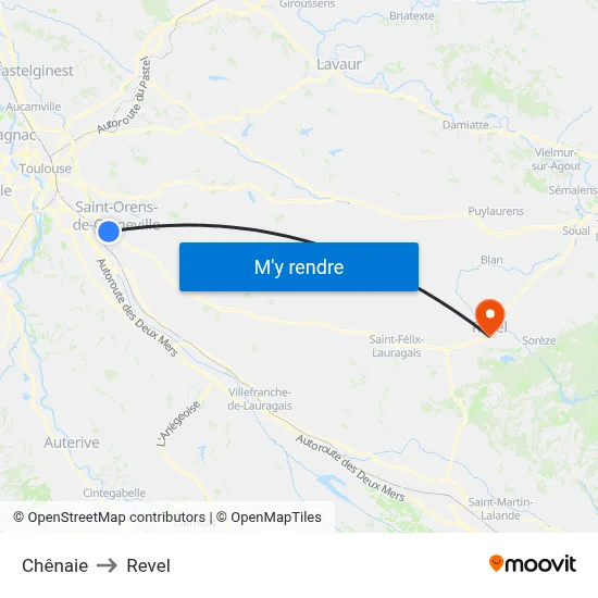 Chênaie to Revel map