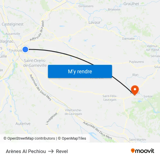 Arènes Al Pechiou to Revel map