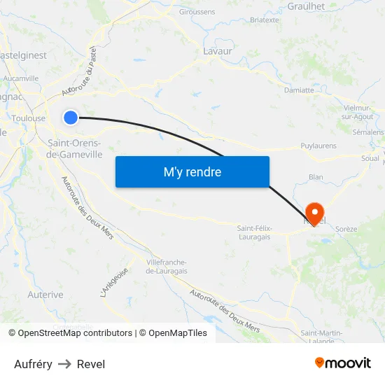 Aufréry to Revel map