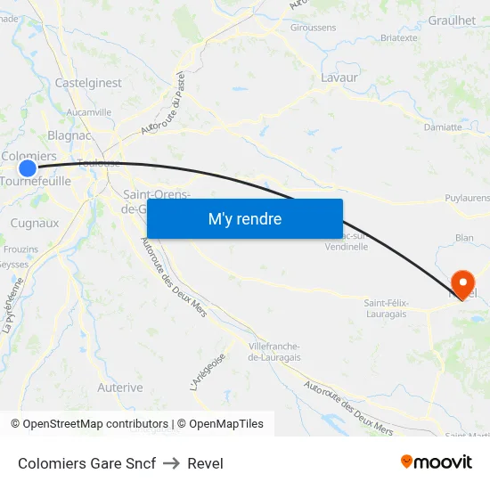 Colomiers Gare Sncf to Revel map