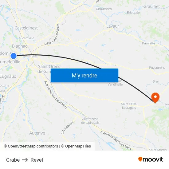 Crabe to Revel map