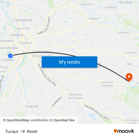 Tucaut to Revel map