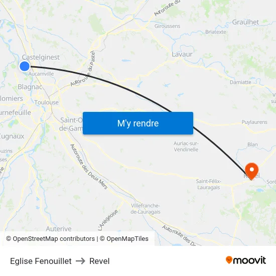Eglise Fenouillet to Revel map