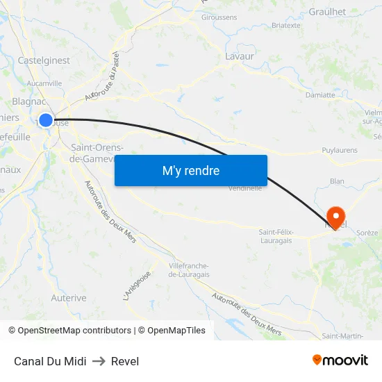 Canal Du Midi to Revel map
