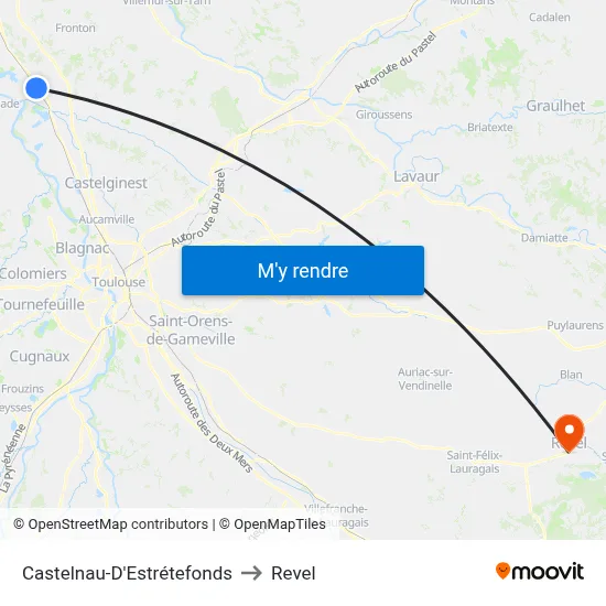 Castelnau-D'Estrétefonds to Revel map