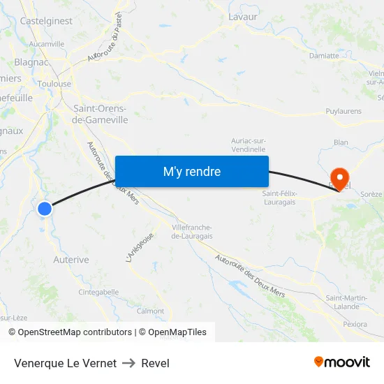 Venerque Le Vernet to Revel map
