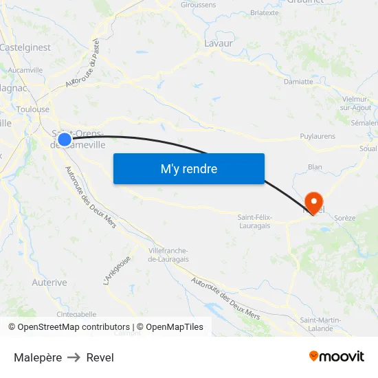 Malepère to Revel map